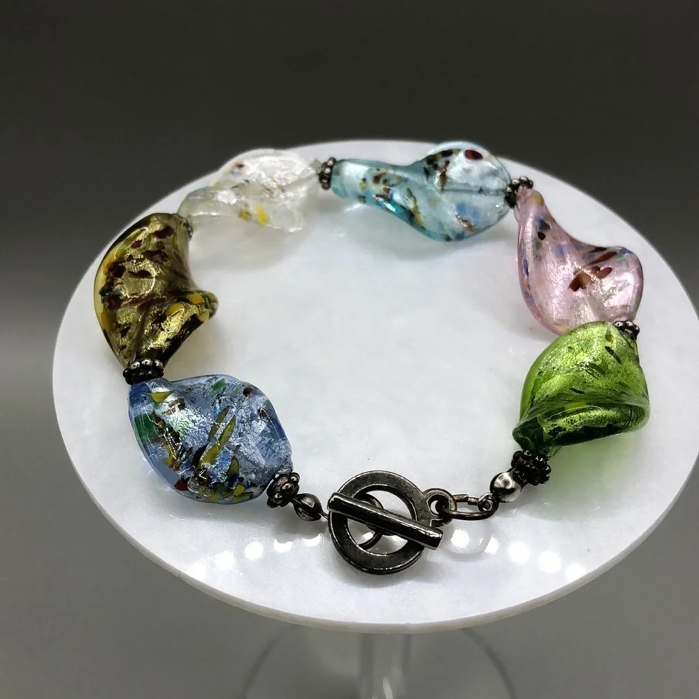 ARTISAN made curled art glass statement bracelet